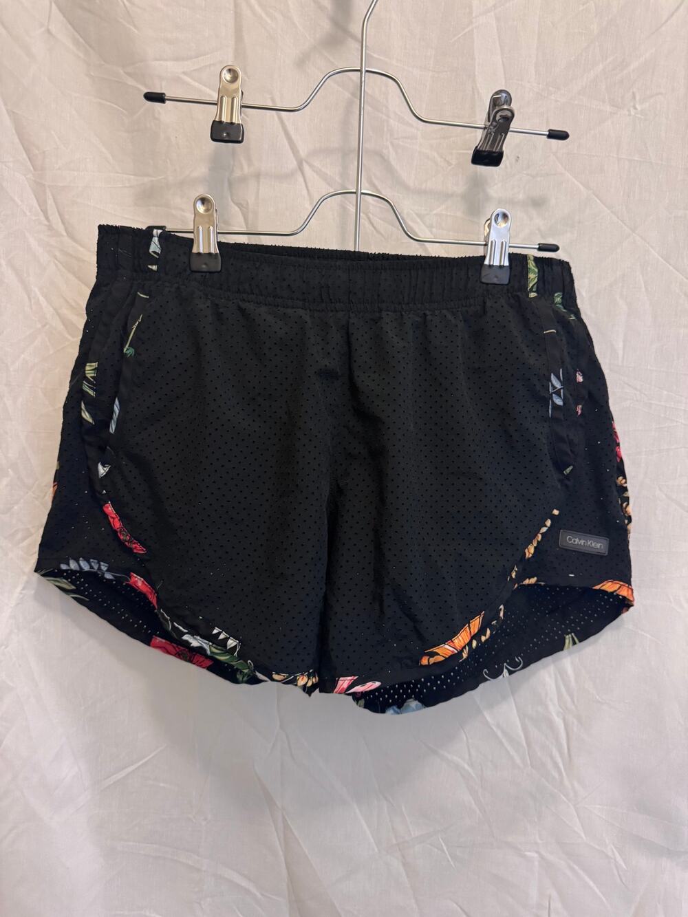 Calvin Klein Performance Black Floral Trim Mesh Running Shorts S